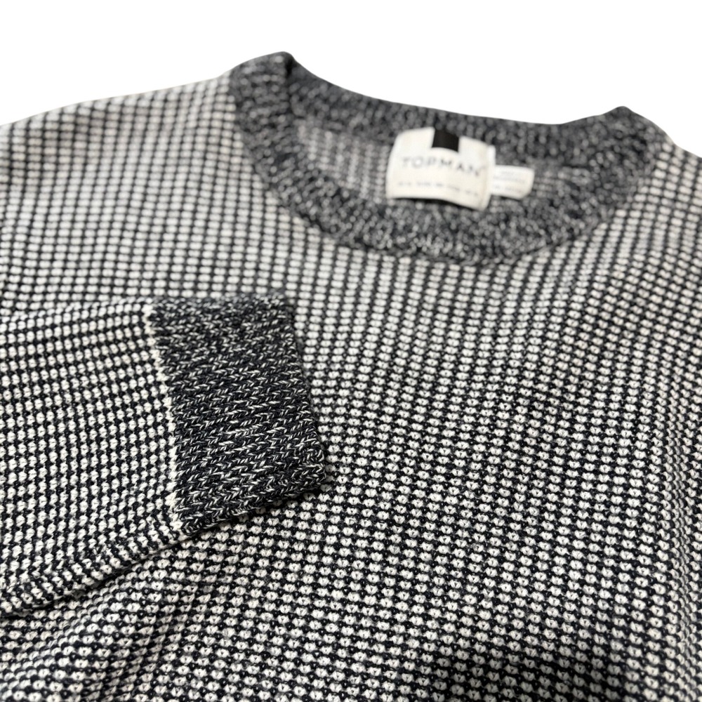 Topman Mens XL Navy White Micro Check Textured Knit Crew Neck Sweater 81T67SNAV
